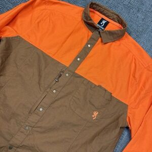 Browning Hunting Shirt Men's L Orange Brown Pheasants Forever Long Sleeve Button